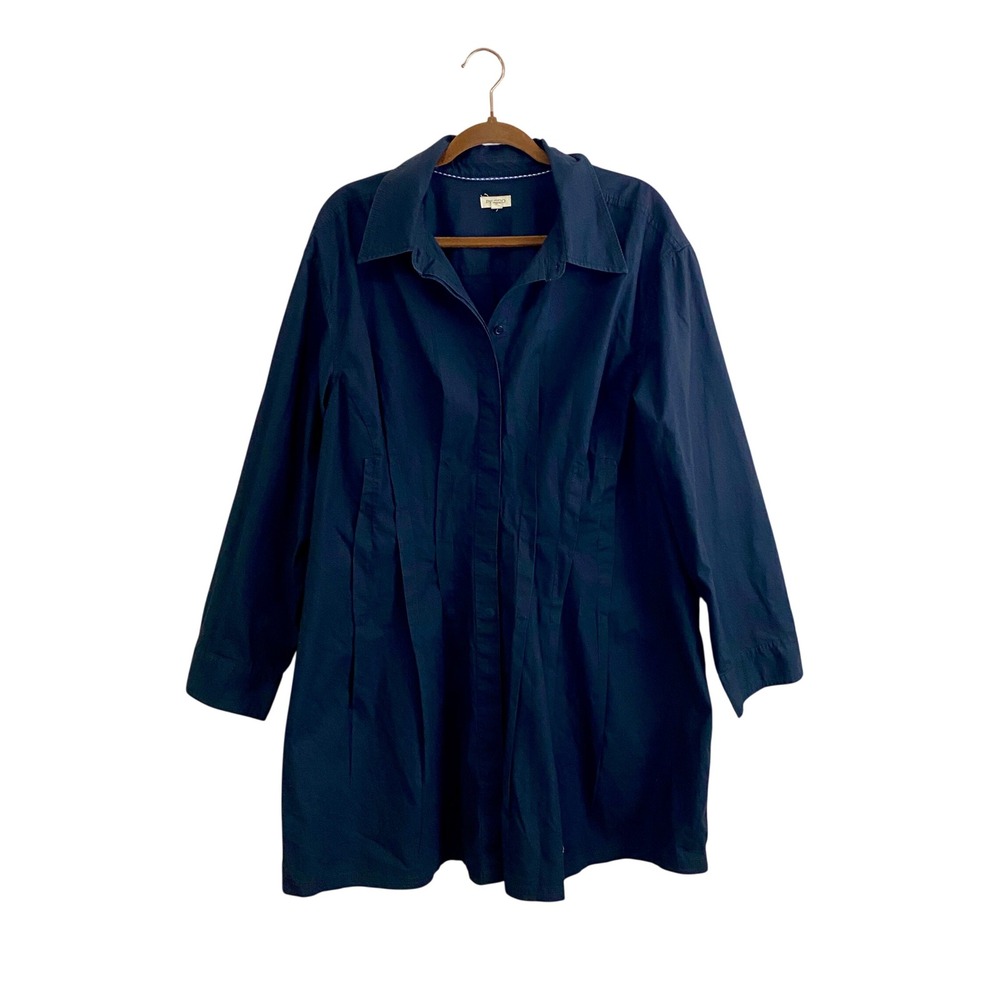 Anthropologie Pilcro Pintuck Shirt Dress Navy Blue Cotton Pleated Tunic Plus 2X
